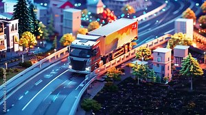 Logistics truck traveling on a highway road, emphasizing efficient transportation and supply chain operations, capturing the dynamic movement and modern logistics, motion video