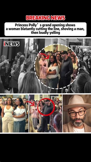 Princess Polly’s grand opening shows a woman blatantly cutting the line, shoving a man#fyp #trending #truth #princesspolly #falseaccusations