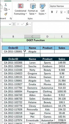 DGET Function in Excel Explained (Get Exact Match Data Instantly) #excel #exceltips