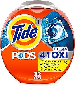 Tide 4-n-1 Ultra Oxi PODS Laundry Detergent Pacs, 32 Count, HE Compatible, Built in Pre-Treater for Stains