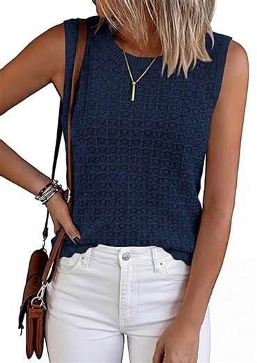 FreshPretty Sweater Vest Women Crochet Tank Tops Spring Summer Sleeveless Knit Pullover Beach Cover Up Vacation Outfits
