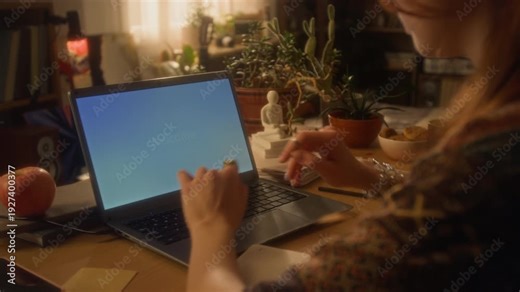 Over shoulder shot of unrecognizable young woman typing on laptop keyboard and inputting password logging into computer system starting work, copy space