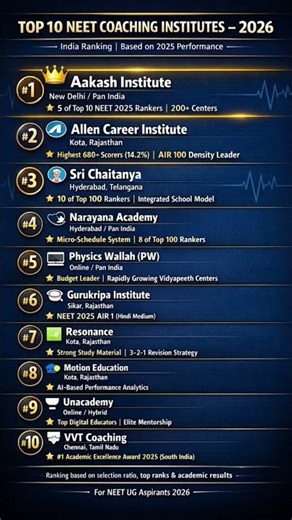 Top 10 NEET Coaching Institute's 2026 #top10 #neet #topinstitute #neetcoaching #exams #aakash #yt