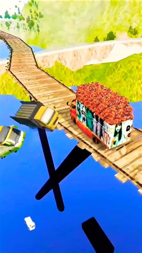 aku berhasil menjatuhkan 6 mobil dari jembatan