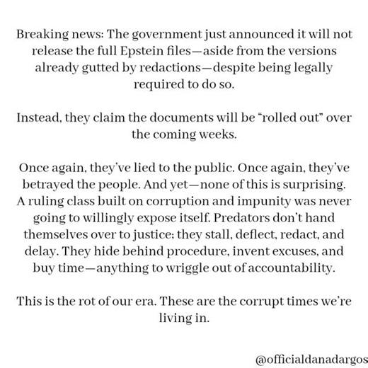 At what point do delays, redactions, and “coming weeks” stop being procedure—and start being proof of corruption? This one's obvious. 🙄 . . #EpsteinFiles #Corruption #TruthMatters #Accountability #ReelsDiscussion | Award-Winning Author Dana Dargos