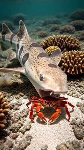 Epaulette Shark Walks Across the Reef and Grabs a Crab