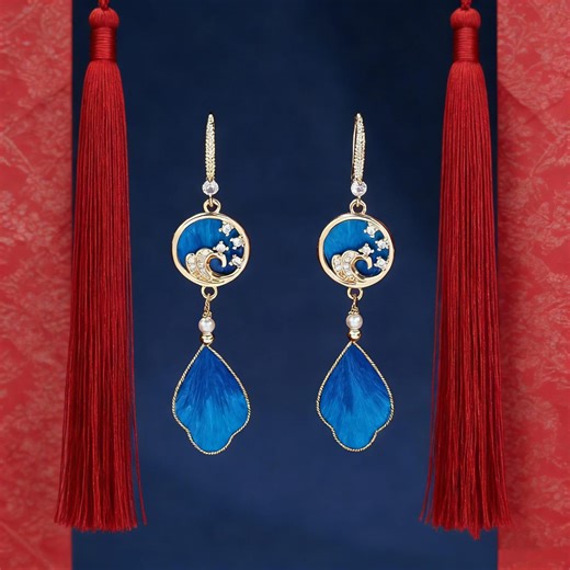 Handmade Blue Silk Velvet Earrings, Filigree Floral, 925 Silver,high-end Jewelry - Etsy