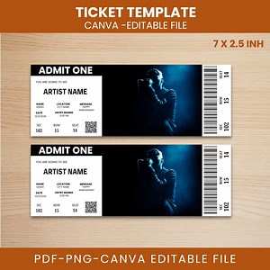 Editable Concert Ticket Template | Canva Event Ticket | Admit One Ticket | Printable Ticket Design | Gift Ticket Template - Etsy Canada