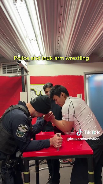 17 years old vs 29 years old, police and inuk arm wrestling In Aupaluk Qc nunavik #fyp #inuk #armwrestling #futurearmwrestler #leavealike?