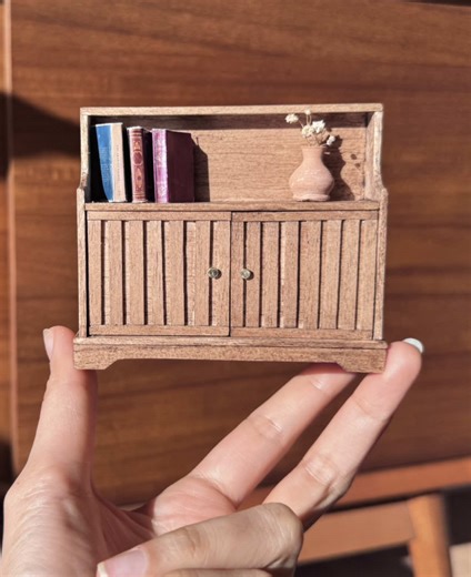 DIY 1:12 Scale dollhouse bookcase! Would you like to see the tutorial? Its now live on my channel 😊 #dollhousefurniture #handmade #dollhouse #dollhouseminiatures #dollhouselover