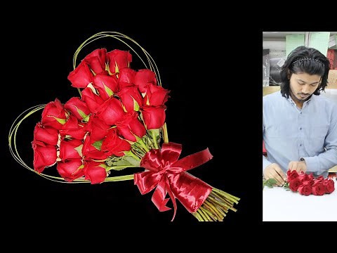 Heart shaped roses bouquet // Easy way to make love bouquet ❤23 Roses