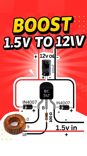 🔋 Boost 1.5V to 12V | Simple Voltage Booster Circuit 🔥 | #diy #shorts #trending #ytshorts