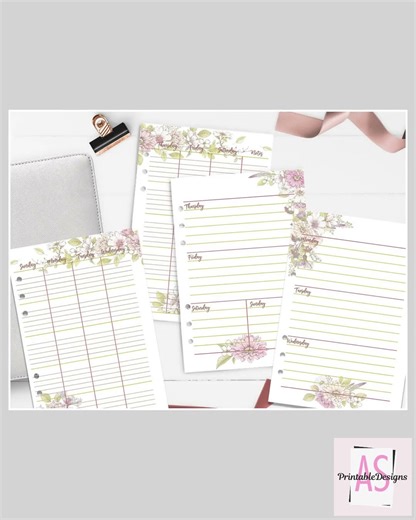 Floral Undated Planner Inserts: Compact Size, Monthly & Weekly (PDF)