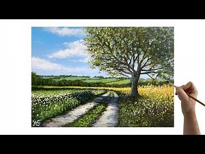 FLOWER FIELD ACRYLIC PAINTING TUTORIAL flower field landscape painting flower field painting easy