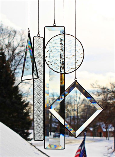 Modern Geometric Stained Glass Mobile Suncatcher. Colorful Hanging Window Art. Bevels and Clears. - Etsy