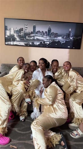The baddest bridal party 🎉 & my favorite girls 🫶🏾 #bride #wedding #friends #bridesmaids Pj sets from @SunnyBoutiqueMiami 🥰
