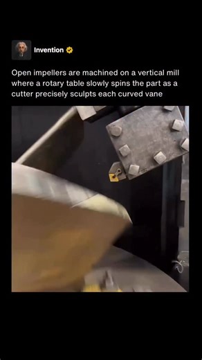 Open impellers are commonly machined on vertical mills because the open vane design allows direct tool access. The impeller is mounted upright on a rotary table so it can rotate smoothly while the cutter approaches from above. This setup makes it possible to shape complex curved vanes without enclosing shrouds getting in the way. As the rotary table turns, the milling cutter removes material in controlled passes, gradually forming each vane profile. Ball nose or form cutters are often used to ac