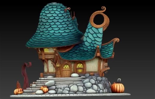 Whimsical Witch House 3D Model STL | Halloween Cottage & Pumpkin Decor Fantasy Terrain (digital Download) - Etsy