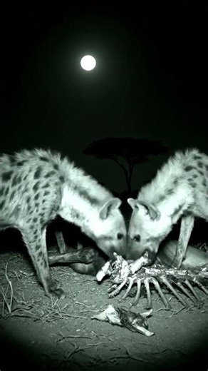 🌕 Terrifying Night Encounter: Hyenas Feasting Under Moonlight 🦴