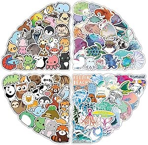 200PCS Animals Stickers Pack, Ocean Stickers Cute Cartoon Animals Waterproof Vinyl Under The Sea Decals for Water Bottle Laptop Phone Luggages, Animal Party Decorations