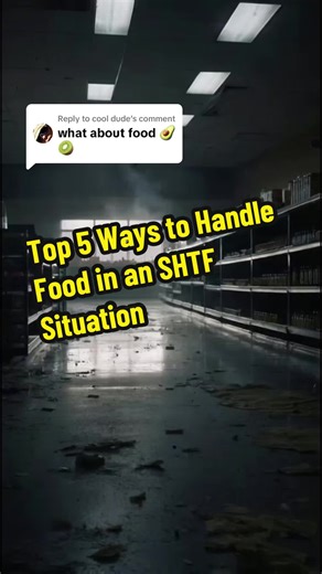 Replying to @cool dude A short fictional survival guide showing five smart ways to manage food when society collapses—how to store it, stretch it, and protect it when hunger turns people desperate. Top 5 Ways to Handle Food in an SHTF Situation ⸻ 🔖 Tags: #SurvivalTips #FoodStorage #SHTF #Preparedness #ApocalypseScenario #SurvivalMindset #OffGridLiving #CinematicShort #Prepping #SurvivalSkills