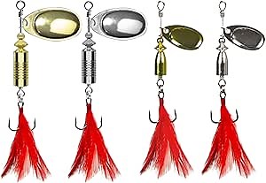 Inline Fishing Spinner Spoon with Triple Strengthened Hook, Copper Blade,Rooster Feather Tail Fishing in-line Spinners,Fishing Lures for Bass Trout Fishing Jigs for Freshwater Saltwater