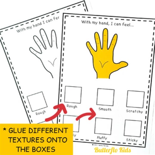 Sense of Touch Printable | The Five Senses Worksheets | Texture Hands Craft