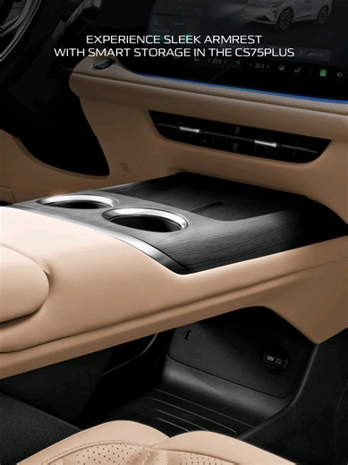 Smart space meets refined design. The Changan CS75 Plus offers sleek armrest storage that keeps your essentials within reach—because every detail matters on every drive. مساحة ذكية بتصميم راقٍ.توفر شانجان CS75 بلس مساحة تخزين عملية داخل مسند الذراع، لتحافظ على كل احتياجاتك بالقرب منك في كل رحلة. #ChanganMEA #CS75Plus #SmartStorage #DriveInStyle #CarComfort