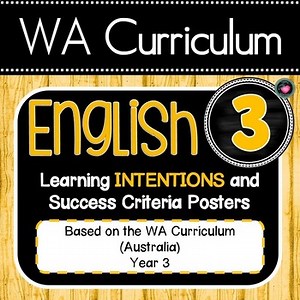 WA English YEAR 3 Learning INTENTIONS Posters & EDITABLE Success Criteria