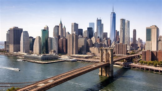 Manhattan skyline and Brooklyn Bridge from above