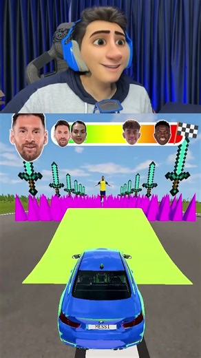 Which footballer's car reaches the finish line first?! ⚽🚗 Messi Ronaldo Mbappe 😱 #shorts