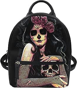 Fashion Women's Mini Backpack Purse Cool Cartoon Skull Printed Pu Leather Rucksack