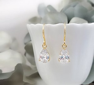Lab Created Diamond Earrings CUBIC ZIRCONIA DIAMOND Teardrop Earrings, Cz Drops, Gold, Silver or Rose Gold, Minimalist Wedding Jewelry E2628 - Etsy