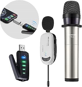 Alvoxcon Wireless USB Microphone for iPhone & Computer, Rechargeable Handheld & Lapel Mic System for MacBook, PC Laptop, Zoom Meeting, Classroom Teaching, Teacher Podcast, vlog