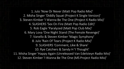 I am pleased to inform you that Asahi Music's compilation "GEmS - Streaming Editions", will be released on 6 October. It features several mixes by myself, one of them a lesser-known remix from 2012 (Paralyzed by Rob Eagle) Tracklist: 1. Julo: Now Or Never (Matt Pop Radio Mix) 2. Misha Singer: Diddly Squat (Project K Single Version) [composed by Pet Shop Boys] 3. Steven Kimber: I Wanna Be The One (Project K Radio Mix) 4. SLASHERS: Sex On Fire (Matt Pop Radio Mix) 5. Rob Eagle: Paralyzed (Matt Pop