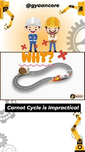 Why Can't We Build a Carnot Engine? 🛑⚙️ We all learn about the Carnot Cycle in Thermodynamics class as the "perfect" engine. But have you ever wondered why you don't see one in your car or a power plant? 🤔 It turns out, perfection is impossible in the real world. In this reel, we explore the Practical Limitations of the Carnot Cycle that keep it strictly on paper. 📝🚫 Here is why it fails in reality: 1️⃣ Conflicting Processes: It requires processes that are both super fast (adiabatic) and sup