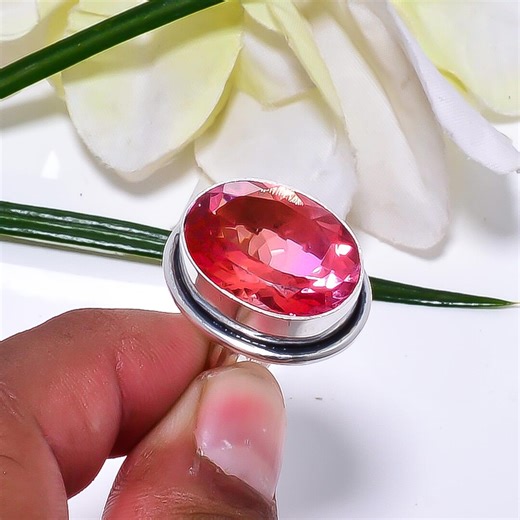 Handmade Pink Rubellite Tourmaline Ring: Adjustable Sterling Silver Gemstone - Etsy