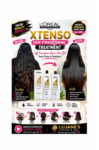 L'Oreal Xtenso | Hair Straightening Treatment | Step by Step From frizzy, rough & unmanageable hair ➡ to sleek, silky & glass-shine straight hair! 💖 🎥 Complete Step-by-Step X-Tenso Process 💫 Smooth & long-lasting straightening 💫 Deep nourishment & shine 💫 Frizz control with salon finish 💫 Soft, silky & manageable hair 🔥 Watch the full transformation video and see the magic happen section by section! 📍 Professional treatment available at Lujane’s Salon & Spa Book your appointment now 😍 #