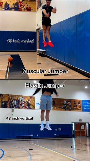 Jordan Pimstone | CSCS on Instagram: "Here’s a prime example of two very different jump strategies. Up top is a video of me jumping. You can see how my descent is FAR slower and utilizes greater hip and knee flexion. This sets me up to have a ton of time to produce force concentrically (on the way up), but it does diminish the amount of elastic energy return that the stretch shortening cycle can provide. The other video is @pine_dunks doing a standing jump. He utilizes a very elastic driven tech