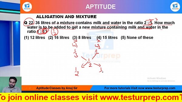 Q22-36 litres of a mixture contains milk and water in the ratio 2 : 1. How much water is to be add..