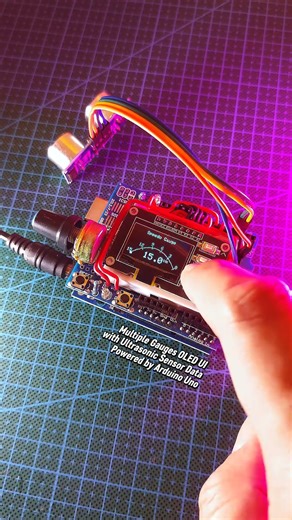 Multiple Gauges UI with Ultrasonic Sensor via Arduino Uno #arduino #oleddisplay #ultrasonic #hcsr04