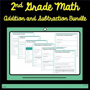 2nd Grade Math Addition and Subtraction within 20 Google Form Assessment Bundle