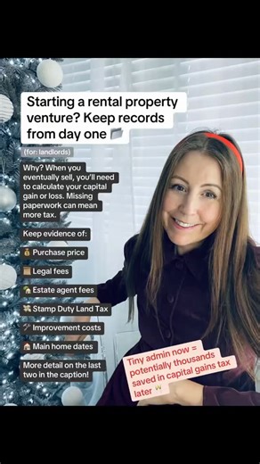 Keep all the below paperwork for when you come to sell your rental property: 💰 Purchase price 📜 Legal fees 🏡 Estate agent fees 💸 Stamp Duty Land Tax 🛠️ Improvement costs that add value to the property. Think extensions, new kitchens, structural work. These are capital expenses, not day-to-day repairs, so they shouldn’t be claimed on your annual tax return. 🏠 Lived in the property as your main home at any point? Make a note of the exact dates so you can claim PPR relief later and reduce you