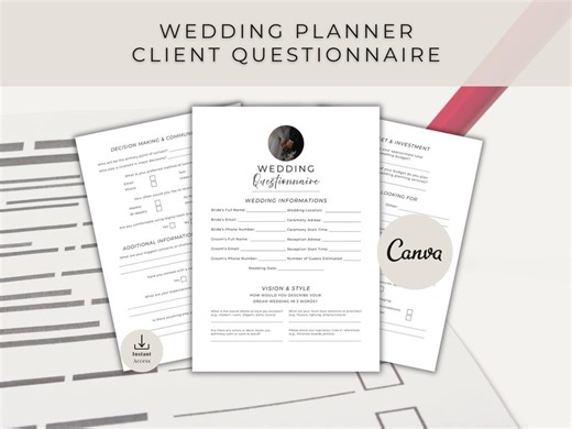 Wedding Planner Questionnaire Template - Editable in Canva – Client Intake Form, Wedding Consultation Form, Onboarding Template - Etsy