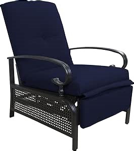 Kozyard Adjustable Outdoor Reclining Lounge Chair, Cushioned Patio Chaise Lounge with Extendable Metal Frame for Sunbathing, Reading & Relaxing – Comfortable Outdoor Recliner(Navy Blue)