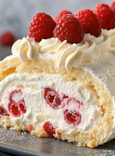 Raspberry Meringue Roulade Ingredients: 4 large egg whites, at room temperature 1 cup granulated sugar 1 tsp cornstarch 1 tsp white vinegar 1 tsp vanilla extract 1 ¼ cups heavy whipping cream 2 tbsp powdered sugar 1 tsp vanilla extract (for cream) 1 ½ cups fresh raspberries (plus extra for garnish) Instructions: Preheat oven to 325°F (160°C). Line a 10x15-inch baking pan with parchment paper. In a clean mixing bowl, whisk egg whites until soft peaks form. Gradually add sugar, one spoonful at a t