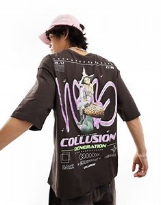 COLLUSION t-shirt with fairy print in brown  | ASOS