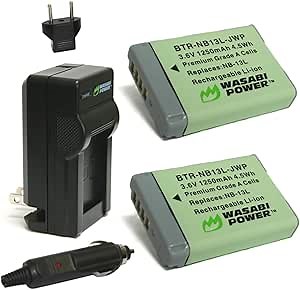 Wasabi Power NB-13L Battery (2-Pack) and Charger for Canon PowerShot G1 X Mark III, G5 X, G5 X Mark II, G7 X, G7 X Mark II, G7 X Mark III, G9 X, G9 X Mark II, SX620 HS, SX720 HS, SX730 HS, SX740 HS