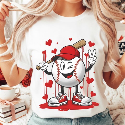 Funny Valentine Baseball Cartoon PNG, Mascot Sports Clipart, Drip Ball Character, Illustration - Etsy
