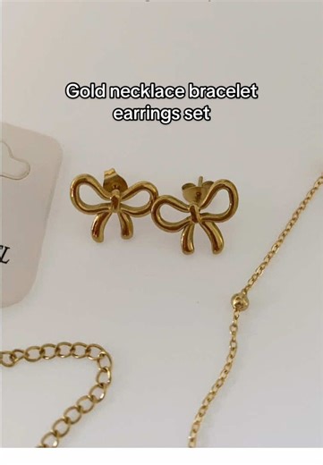 Gold necklace bracelet earrings set #necklace #necklaceforgirls #giftidea #christmasgift